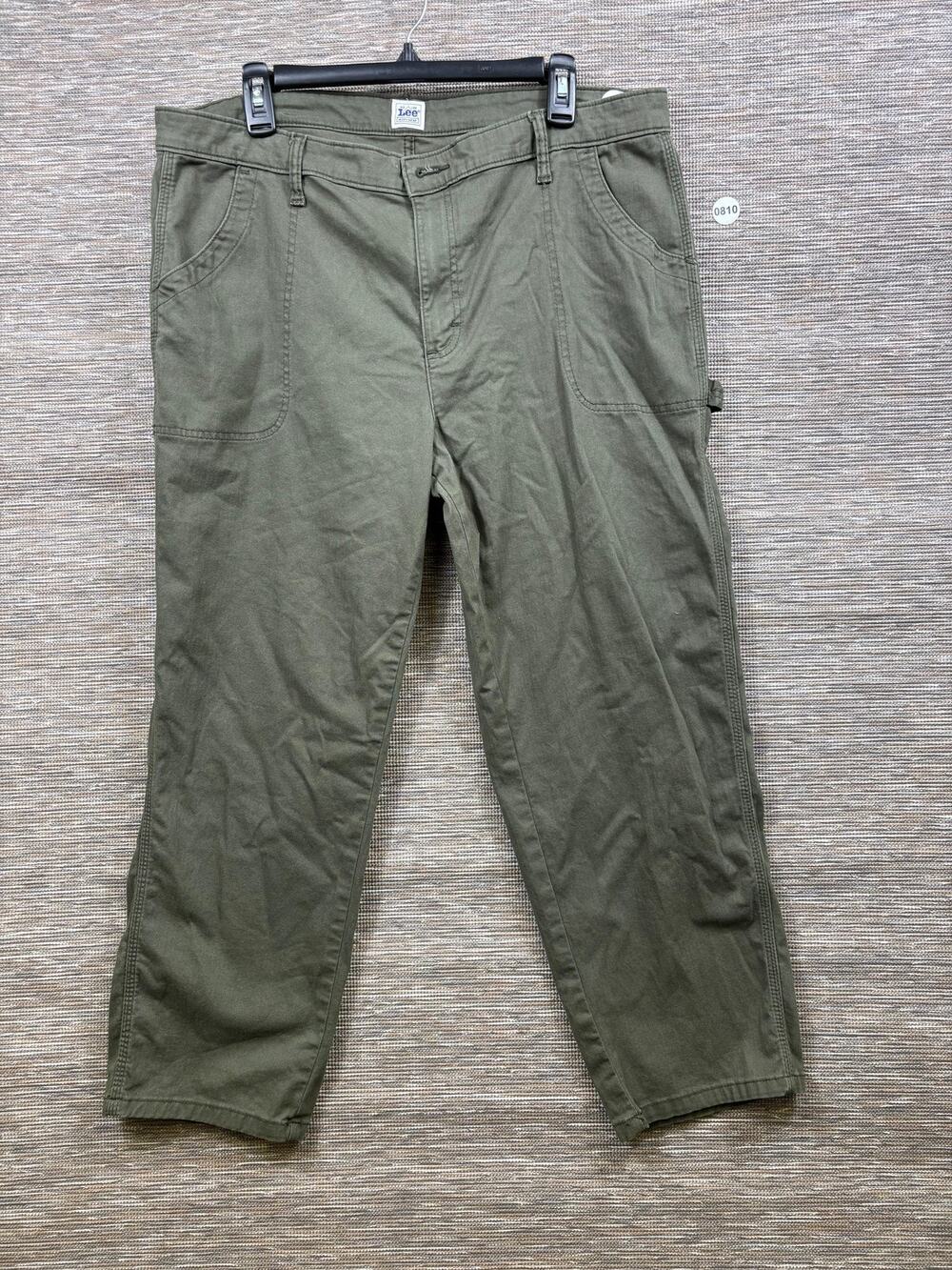 Lee Pants Womens Size 18M Green Carpenter Canvas Relaxed Stretch Utility